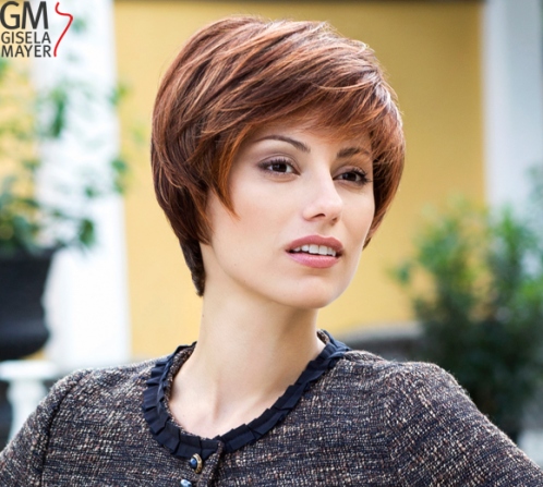 Wigs, synthetic hair, short, straight, monofilament and wefted